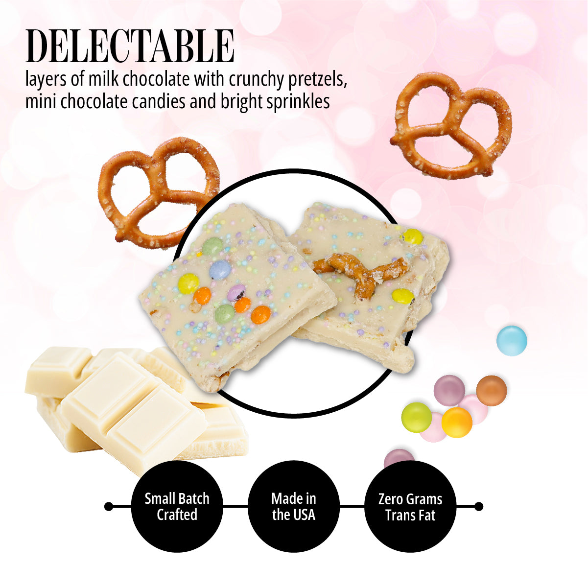 Easter Bunny Bark - Delicious White Chocolate Treat with Pretzels & Sprinkles - 1 Pound Bag