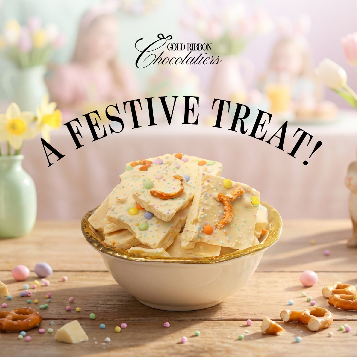 Easter Bunny Bark - Delicious White Chocolate Treat with Pretzels & Sprinkles - 1 Pound Bag