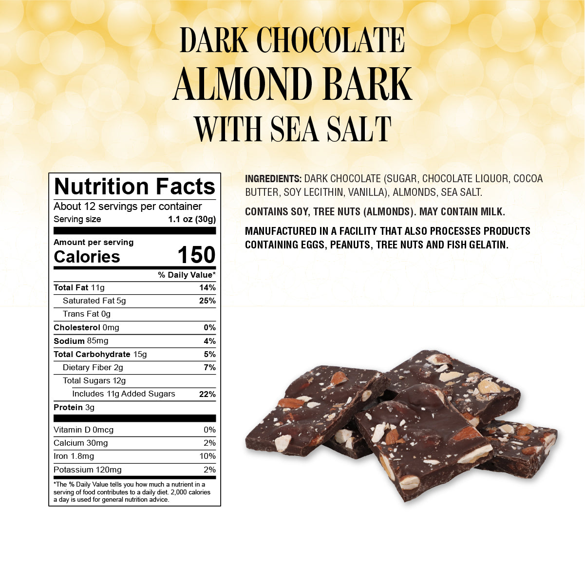 Dark Chocolate Almond Bark - Delicious Snack Perfect for the Family - 1 Pound Bag