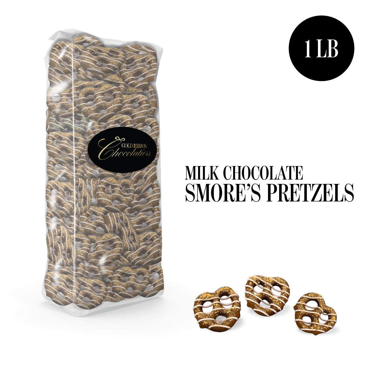 S'mores Pretzels - Chocolate-Covered Snack with Graham Cracker and Marshmallow Drizzle - 1 Pound Bag