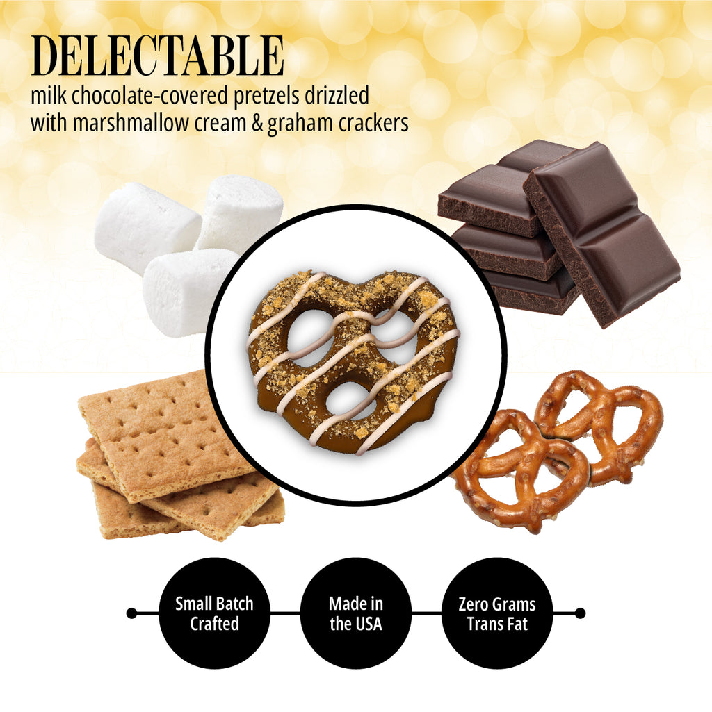 S'mores Pretzels - Chocolate-Covered Snack with Graham Cracker and Marshmallow Drizzle - 1 Pound Bag
