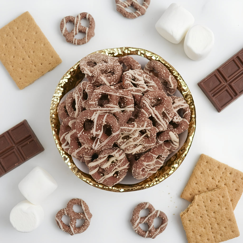 S'mores Pretzels - Chocolate-Covered Snack with Graham Cracker and Marshmallow Drizzle - 1 Pound Bag