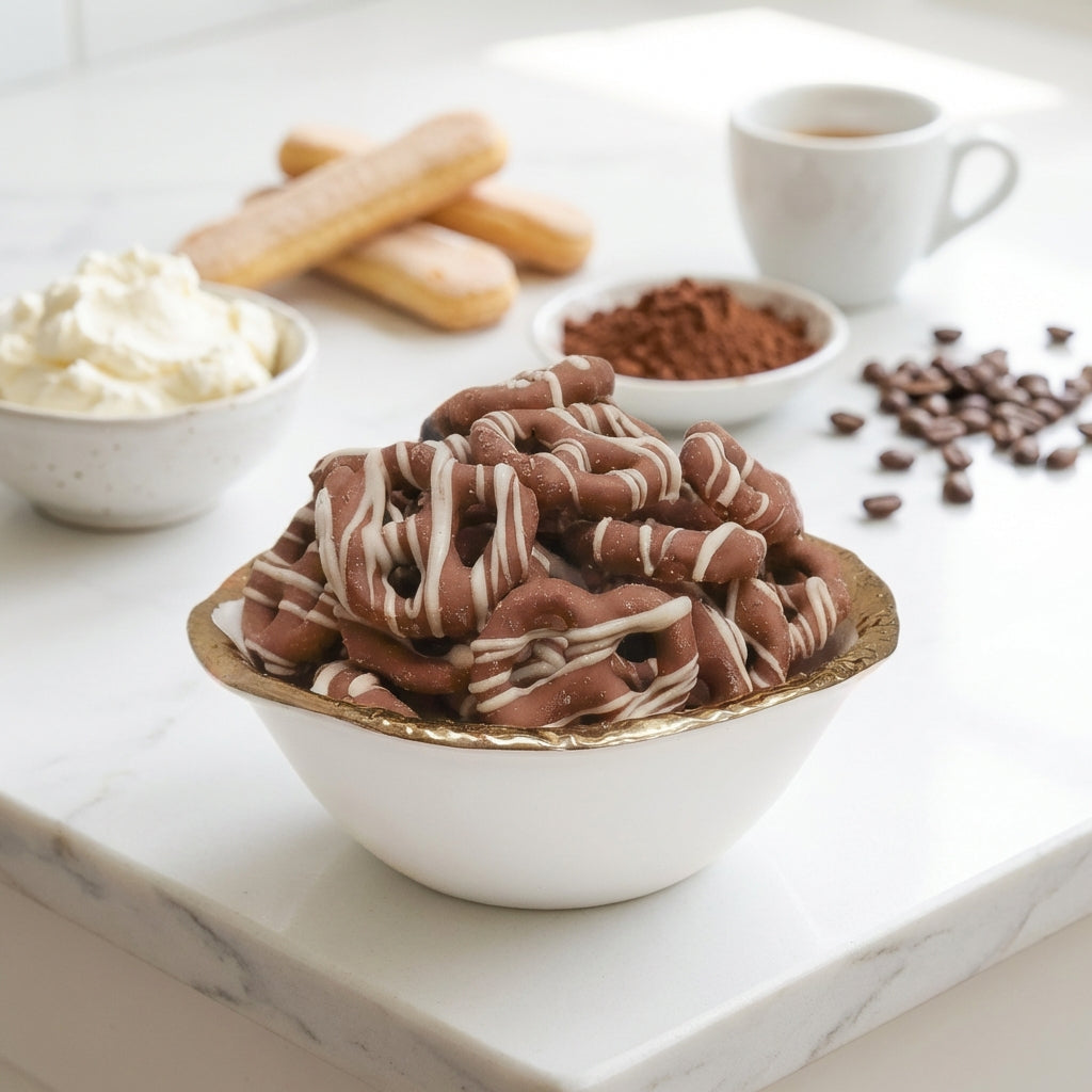 Tiramisu Pretzels - Chocolate-Covered Delight - Delicious Snack Perfect for the Family - 1 Pound Bag