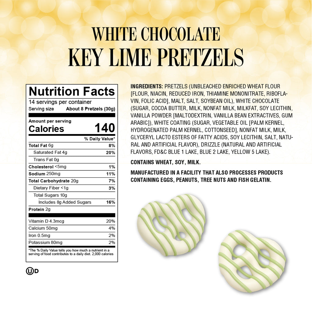 Key Lime Pretzels - Milk Chocolate Covered Treats with Key Lime Drizzle - 1 Pound Bag