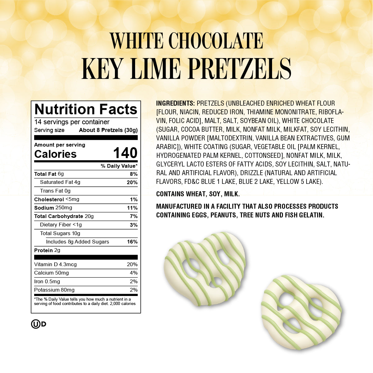 Key Lime Pretzels - Milk Chocolate Covered Treats with Key Lime Drizzle - 1 Pound Bag
