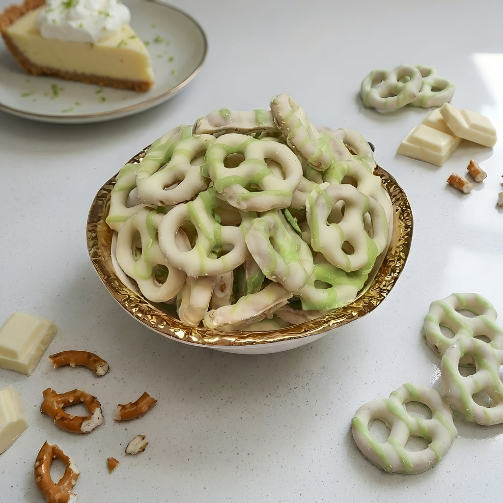 Key Lime Pretzels - Milk Chocolate Covered Treats with Key Lime Drizzle - 1 Pound Bag
