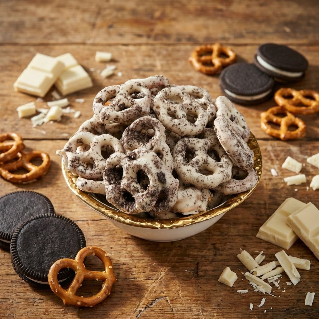 Cookies and Cream White Chocolate Pretzels - Delicious Snack Perfect for the Family - 1 Pound Bag